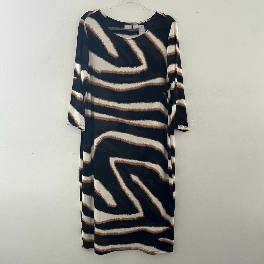 Chico's Travelers Zebra Print Classic Dress Size 3/XL Animal Office Modest NEW